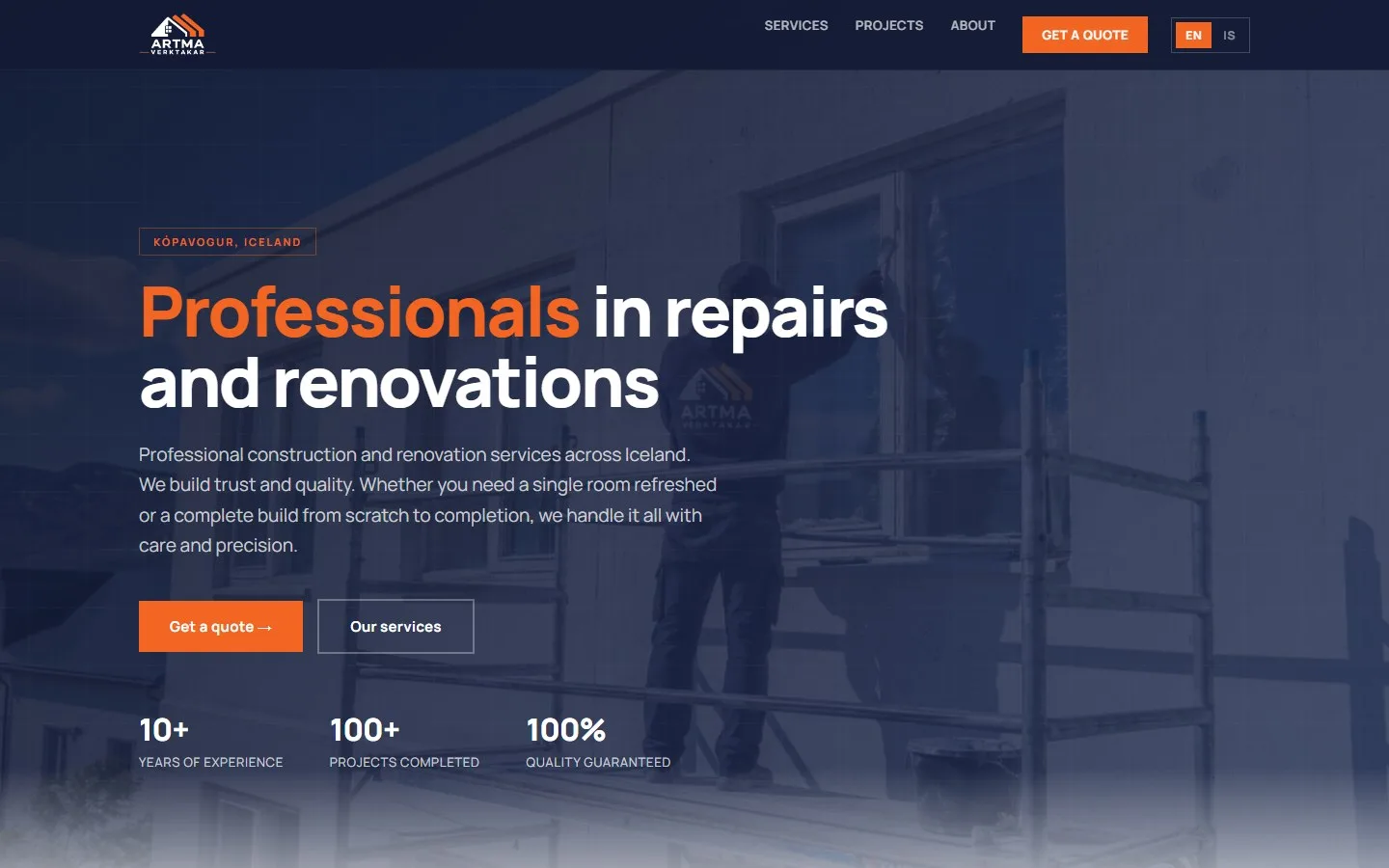 Screenshot of the Artma Verktakar site we built